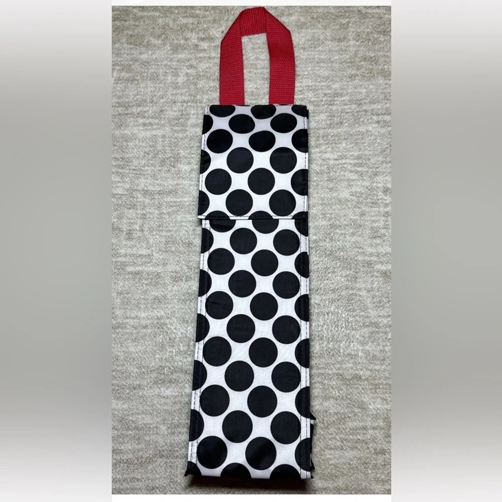 Thirty one 31 Perfect Bottle Thermal Wine Gift Bag Black Polka Dot 877A Spotty